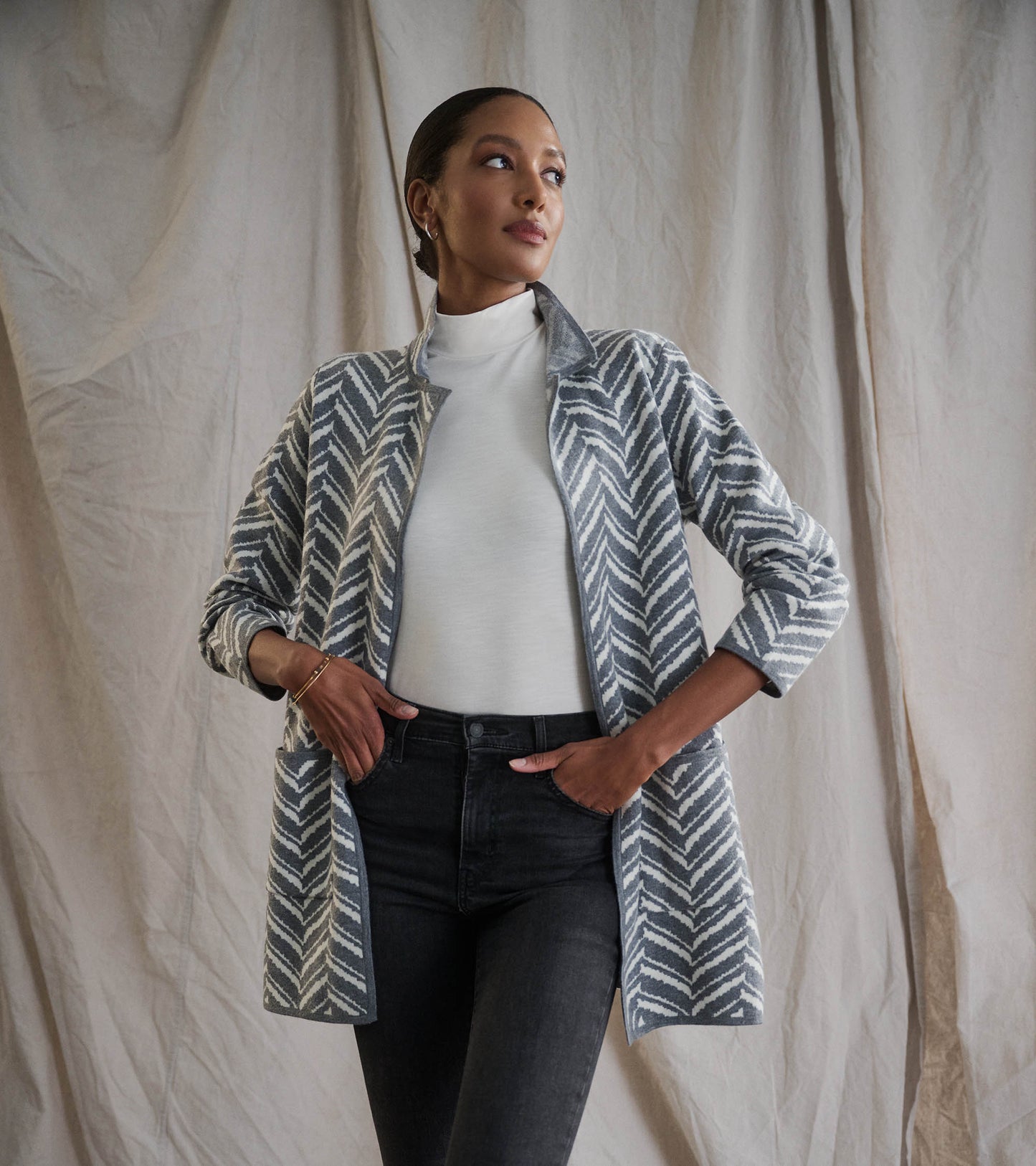 Sweater Blazer - Grey Chevron