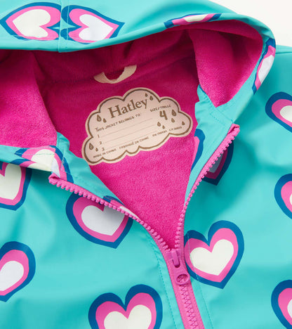 Girls Hearts Colour Changing Zip-Up Rain Jacket