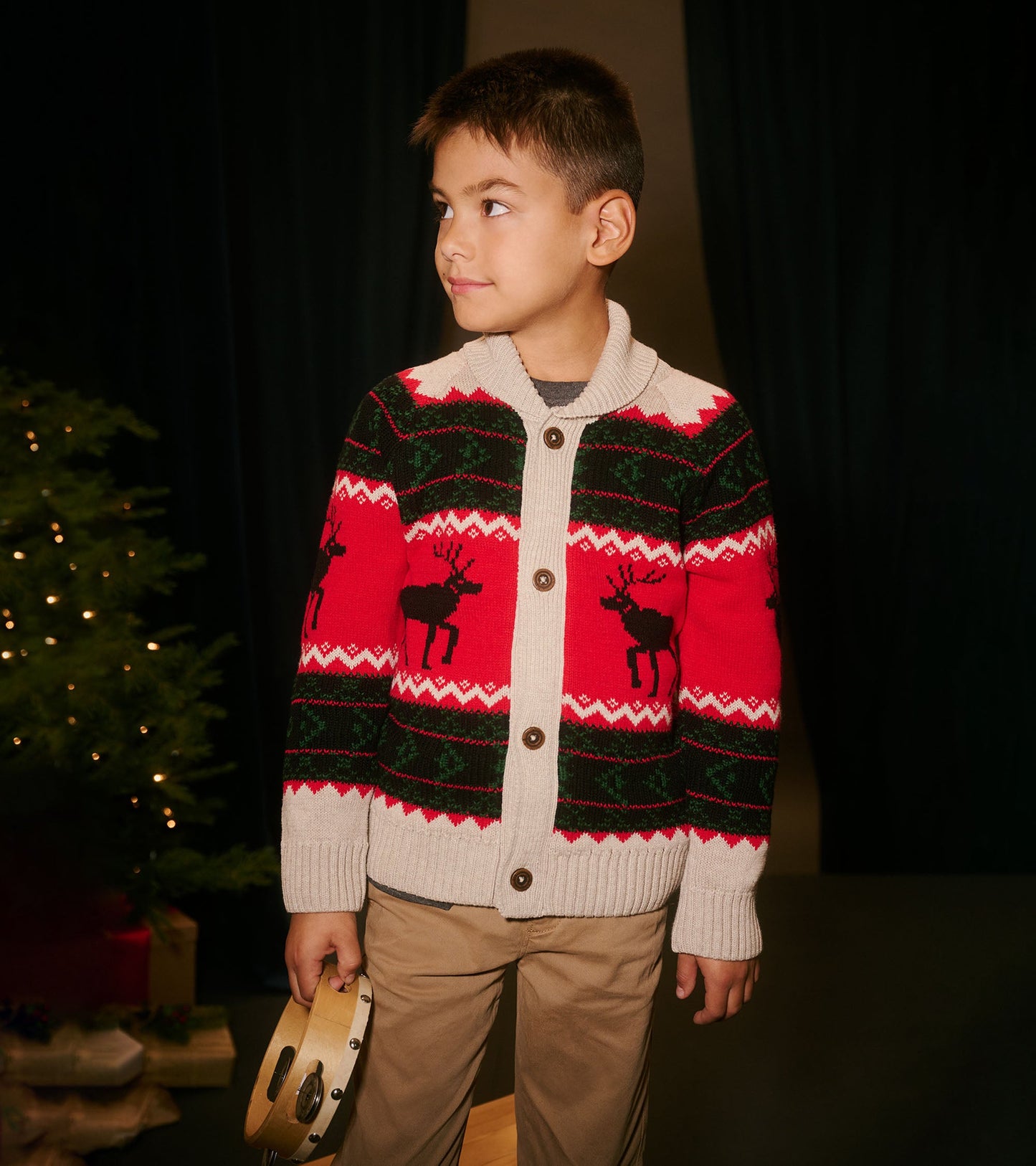 Boys Holiday Elks Shawl Collar Cardigan