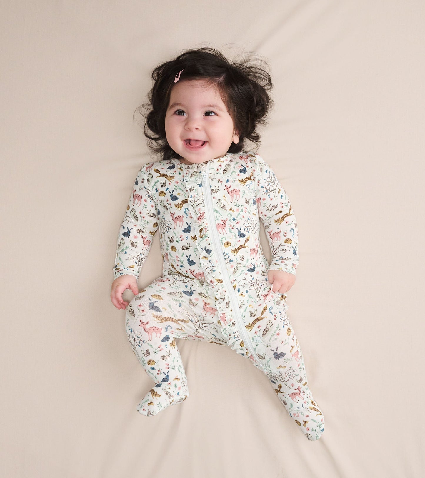 Baby Girls Happy Forest Ruffle Bum Bamboo Sleeper