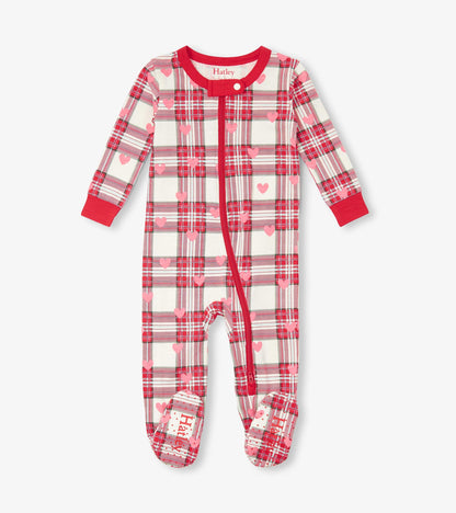 Baby Plaid Hearts Cotton Footed Sleeper