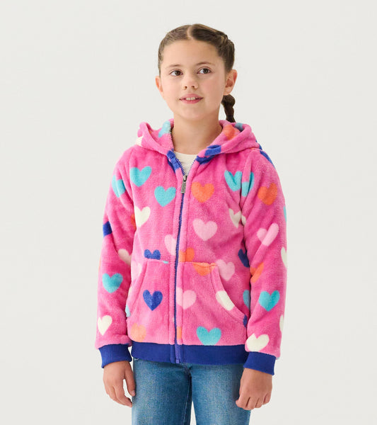 Girls Hearts Fleece Zip-Up Hoodie