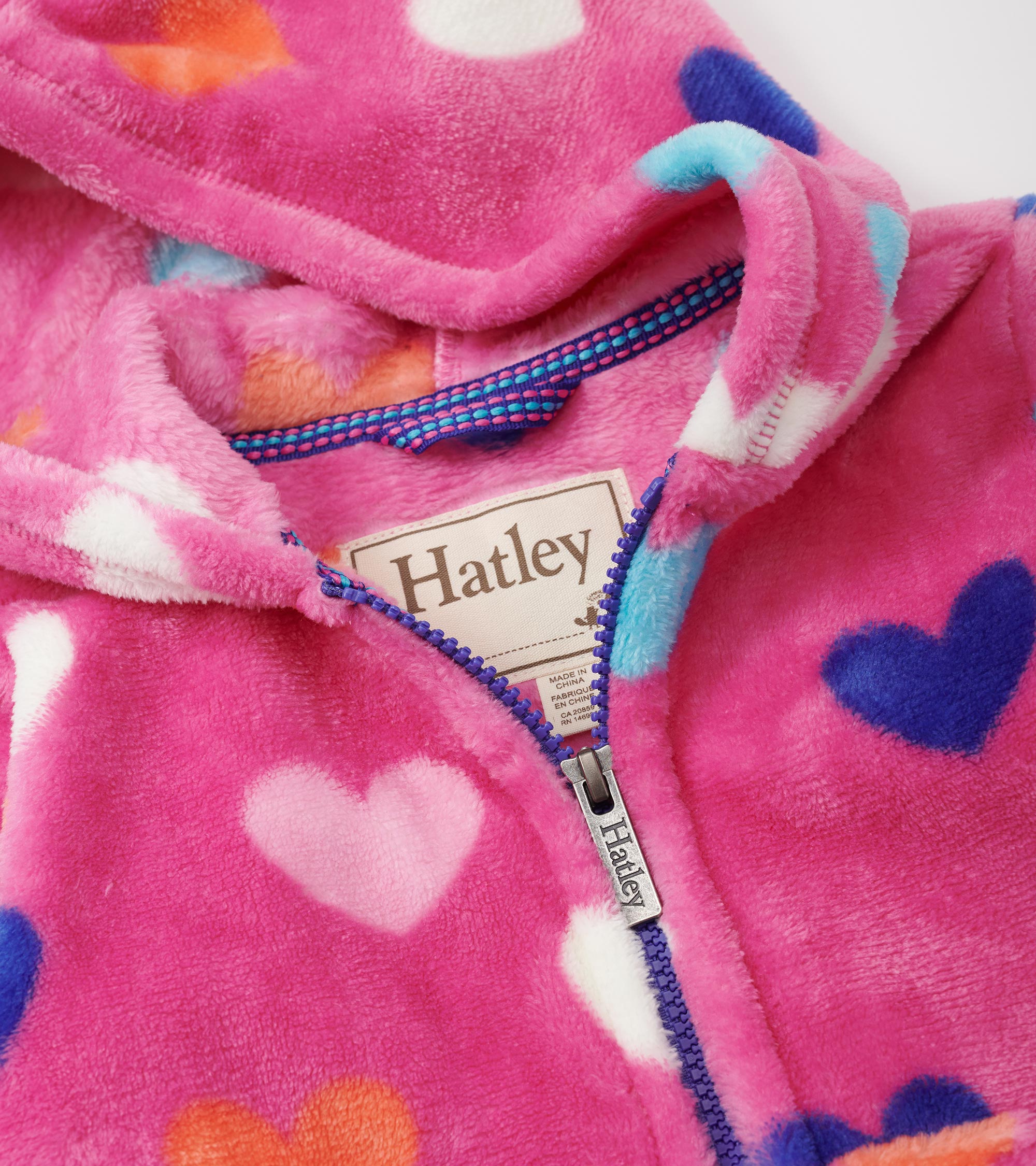 Girls Hearts Fleece Zip-Up Hoodie