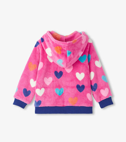 Girls Hearts Fleece Zip-Up Hoodie