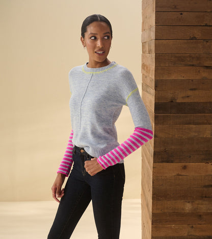 Avery Sweater - Hot Pink Stripes