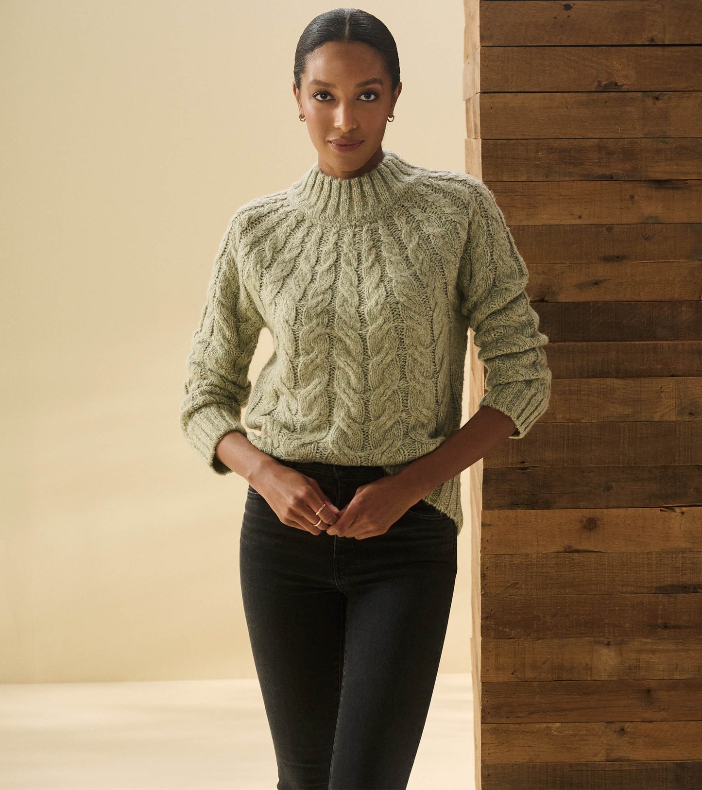 Dylan Cable Knit Sweater - Moss Green