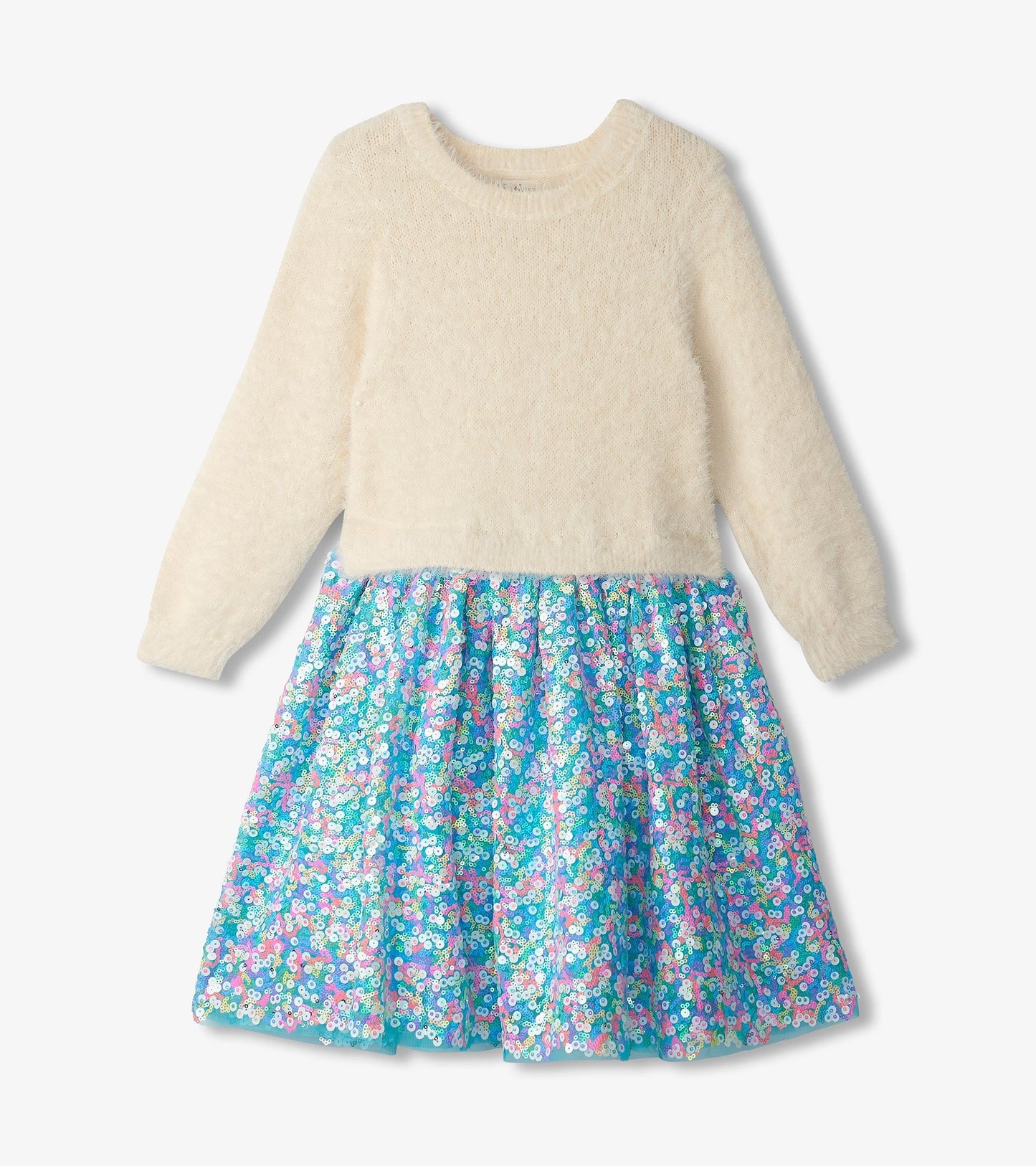 Girls Cami Lace Fuzzy Mixed Sequin Skirt Dress