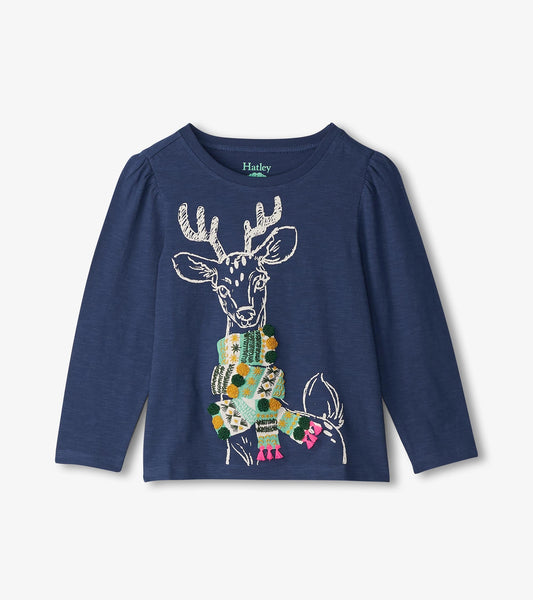 Girls Reindeer Scarf T-Shirt