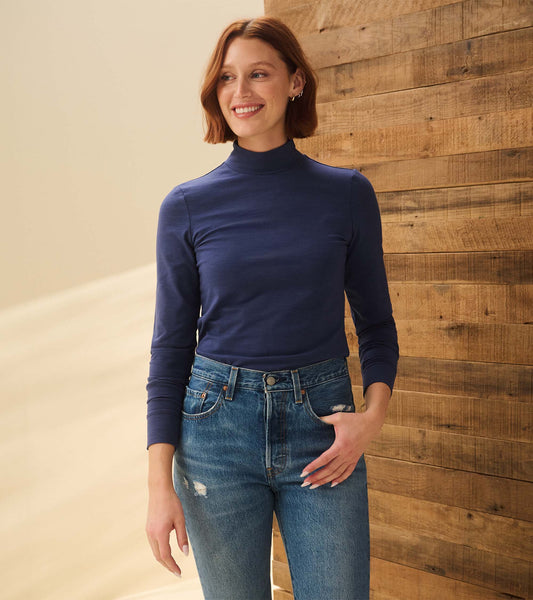 Mock Neck Top - Patriot Blue