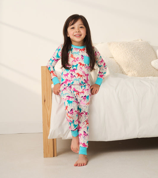 Girls Pretty Horses Bamboo Pajama Set