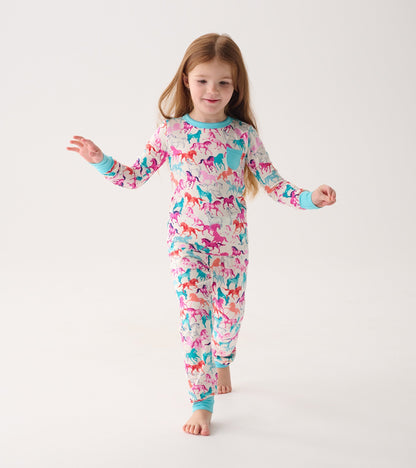 Girls Pretty Horses Bamboo Pajama Set