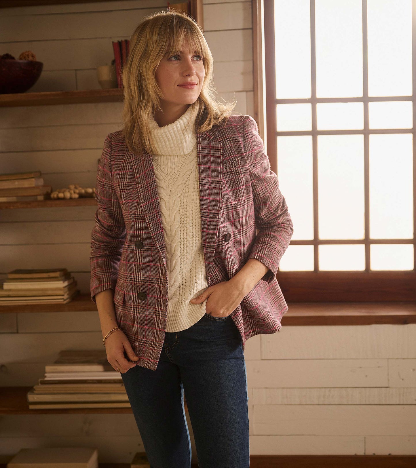 Tori Semi-Fitted Blazer - Taupe Check