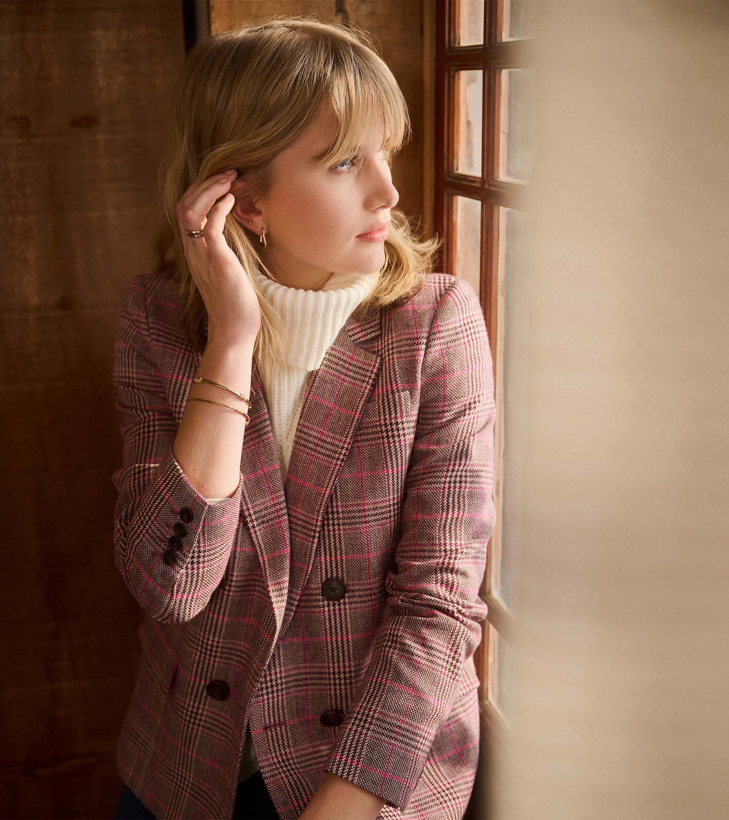 Tori Semi-Fitted Blazer - Taupe Check