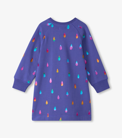 Girls Rainbow Raindrops Sweater Dress