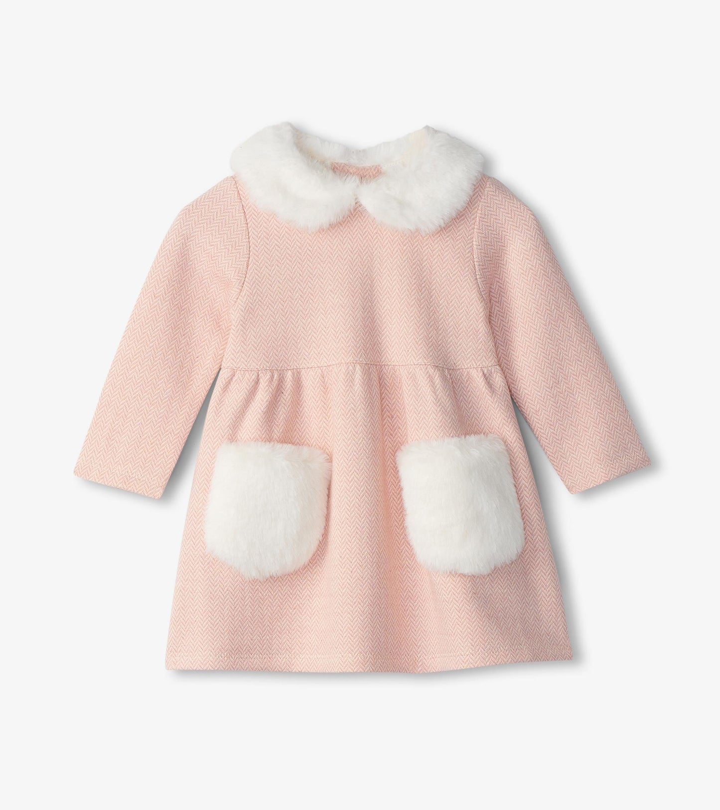 Baby & Toddler Girls Rose Elegance Herringbone Fur Trim Dress