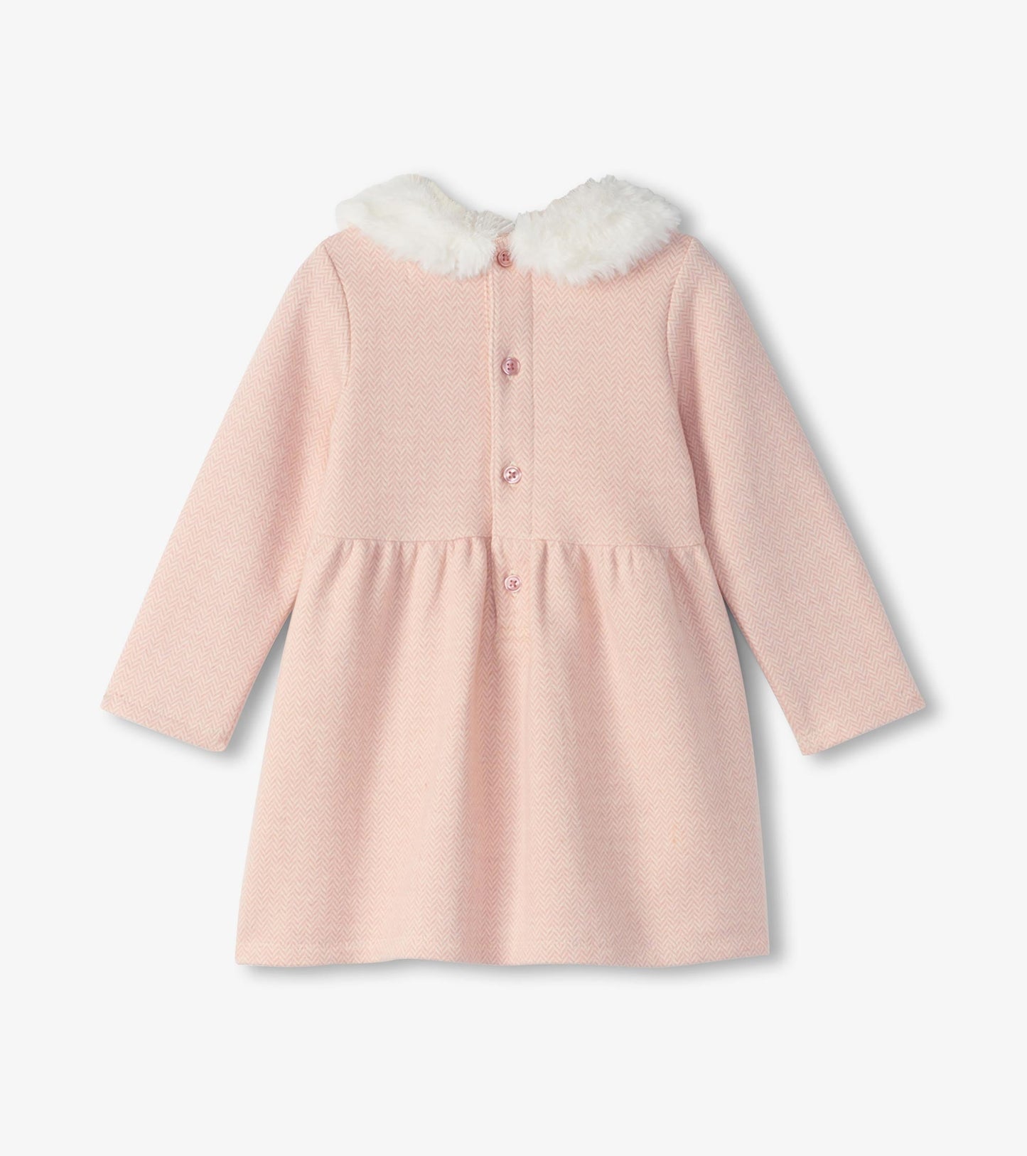 Baby & Toddler Girls Rose Elegance Herringbone Fur Trim Dress