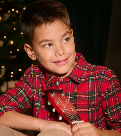 Boys Red Plaid Button Down Shirt