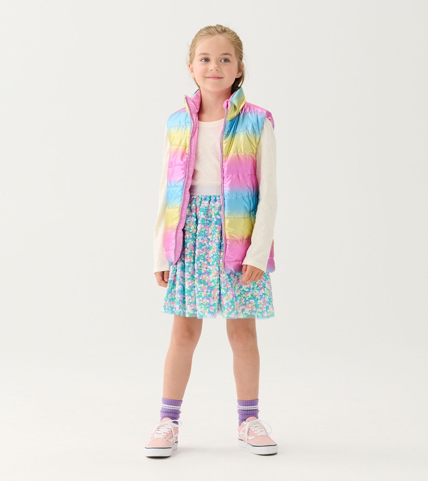 Girls Rainbow Shine Reversible Quilted Vest