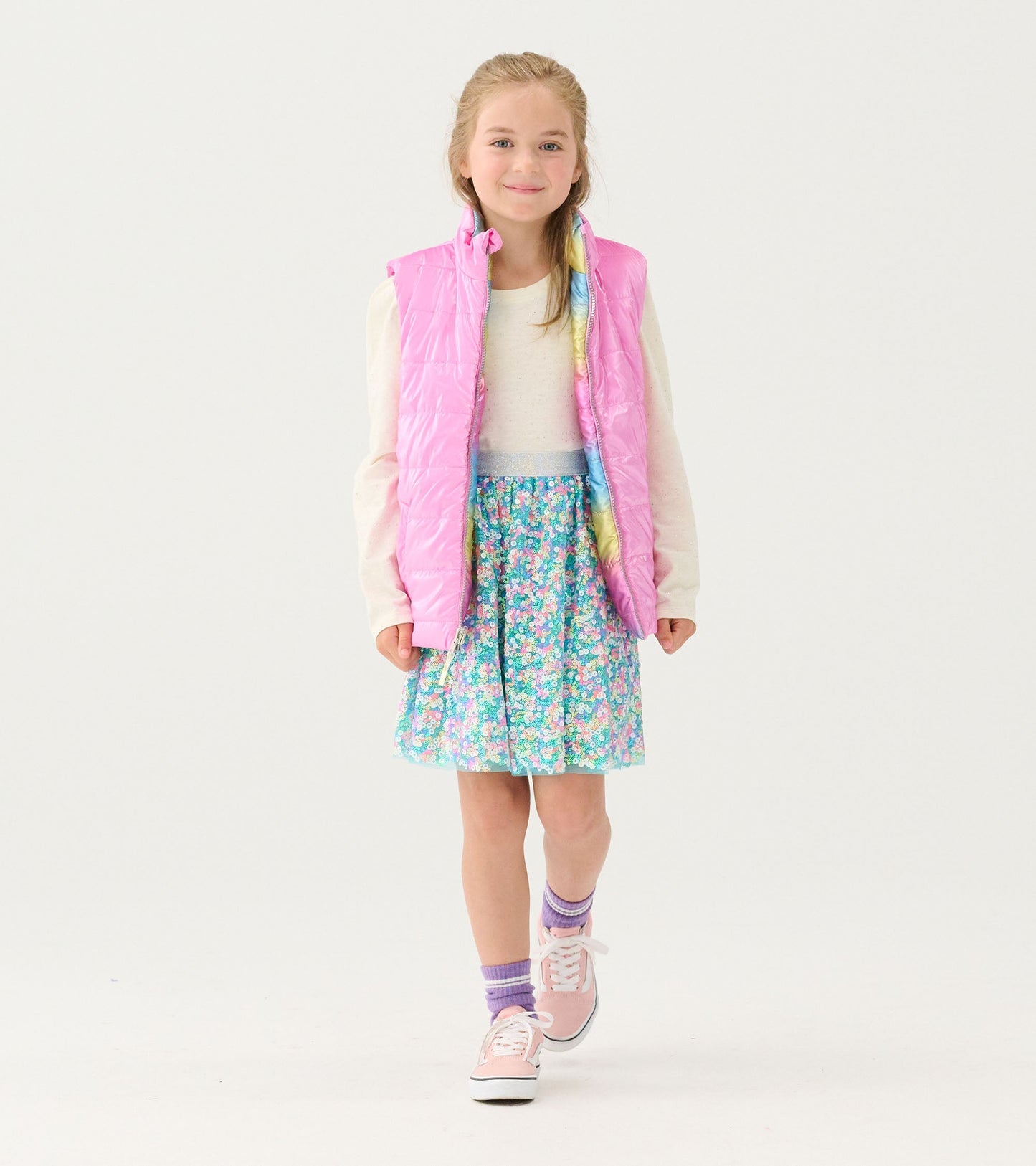 Girls Rainbow Shine Reversible Quilted Vest