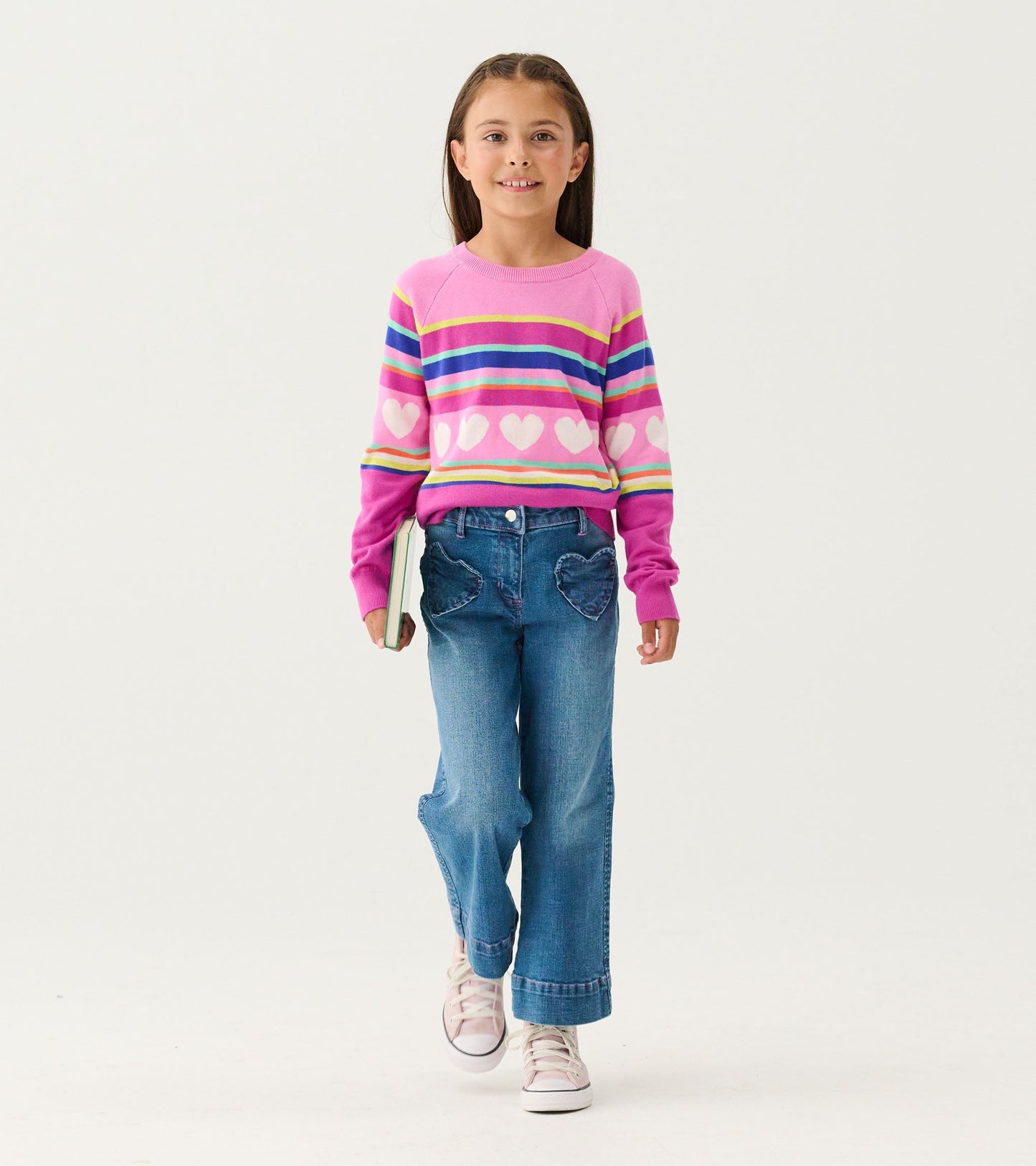 Girls Rainbow Heart Sweater