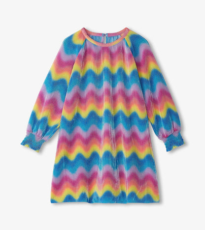 Girls Rainbow Wave Pleated A-Line Dress