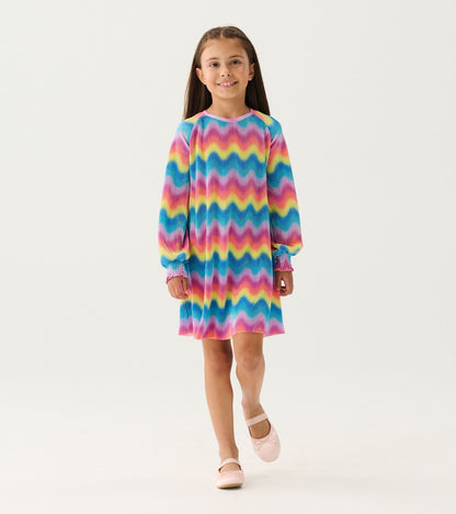 Girls Rainbow Wave Pleated A-Line Dress