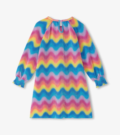 Girls Rainbow Wave Pleated A-Line Dress