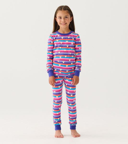 Girls Stripes & Hearts Pajama Set