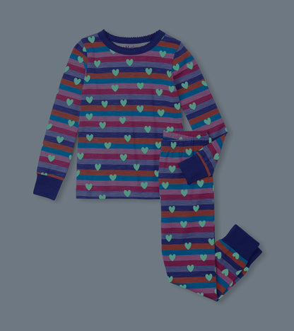 Girls Stripes & Hearts Pajama Set