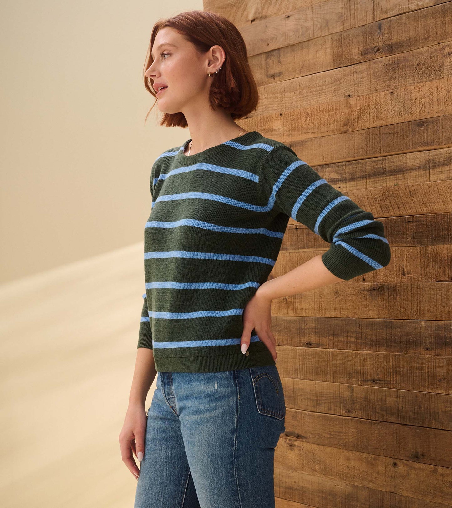 Devon Sweater - Teal Heather Stripes