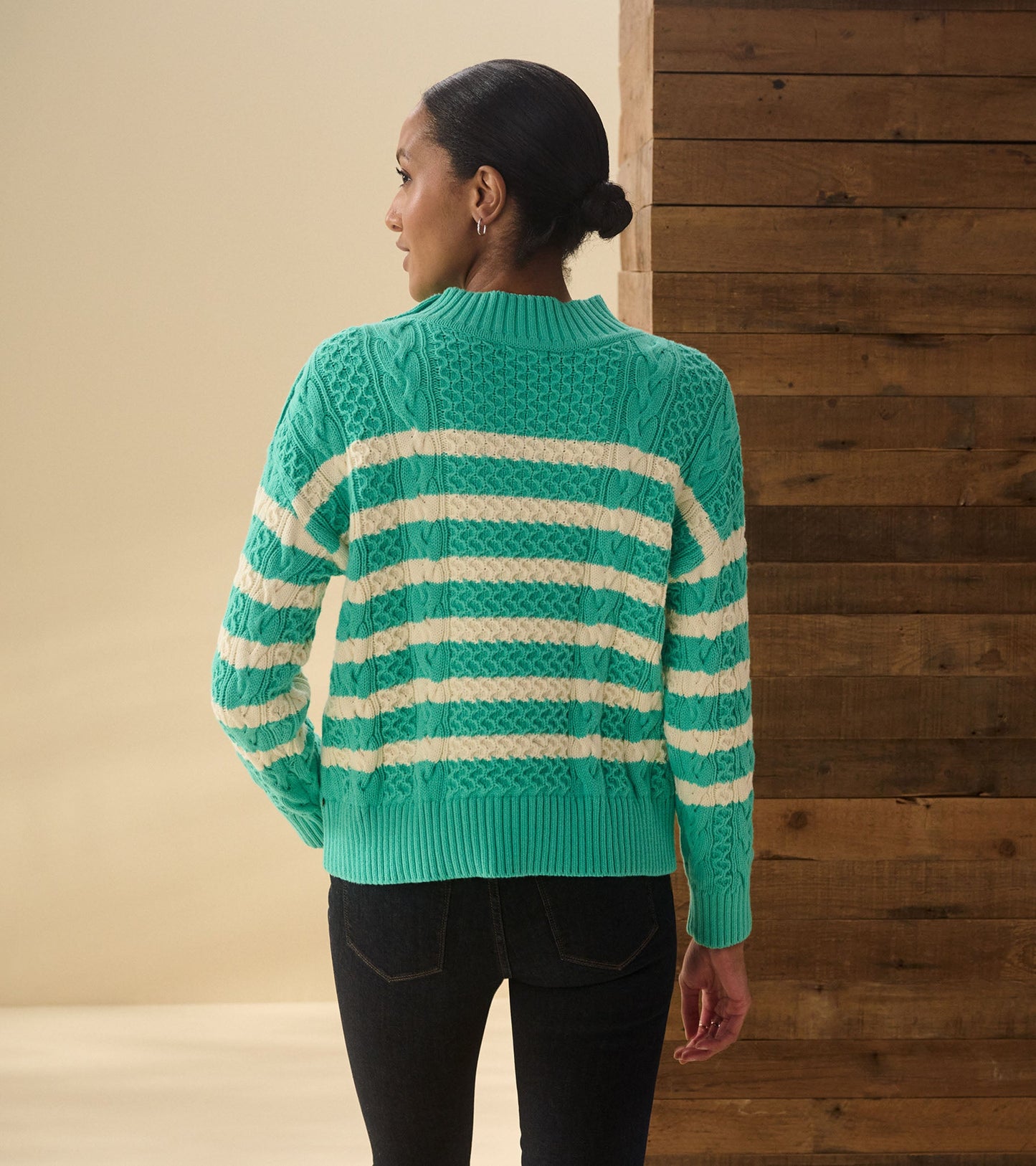 Button Neck Sweater - Turquoise Stripes