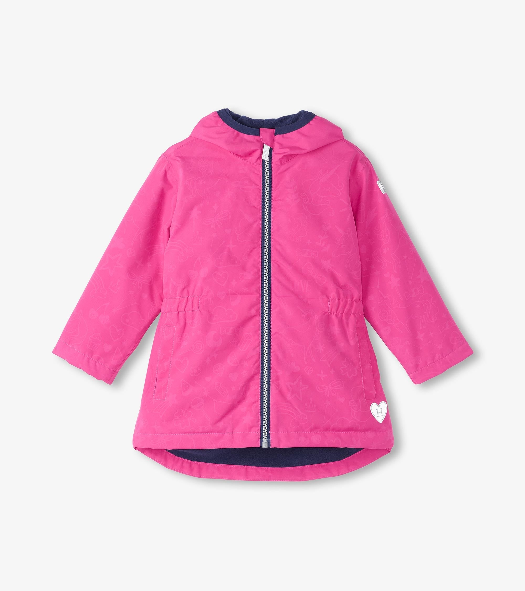 Girls Unicorn Doodle Zip-Up Lightweight Rain Jacket