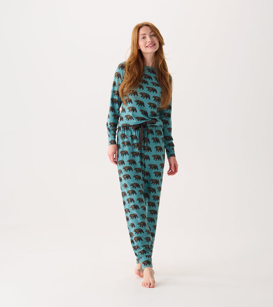 Women's Walking Bear Bamboo Pajama Set