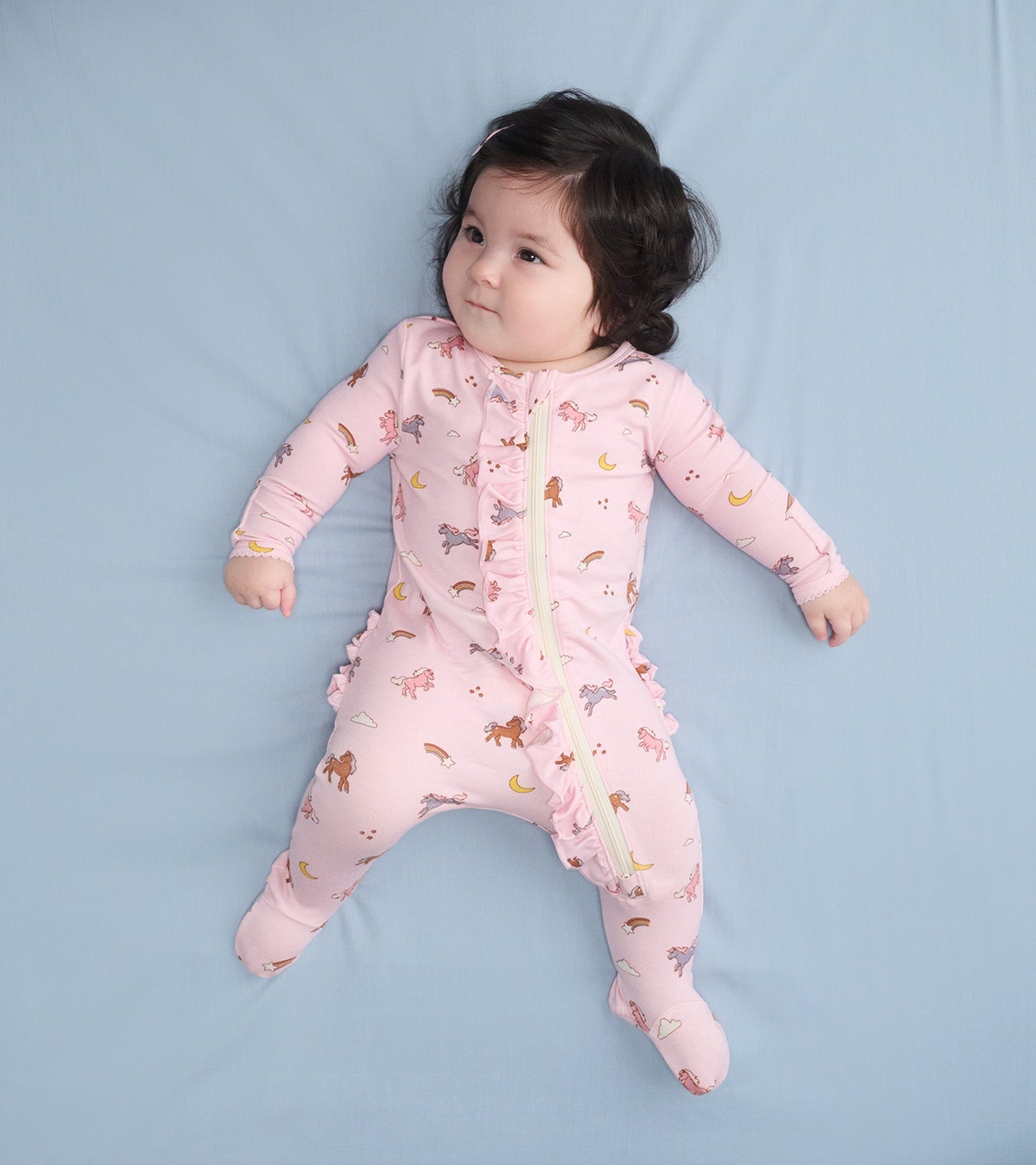 Baby Girls Whimsical Ponies Ruffle Bum Bamboo Sleeper