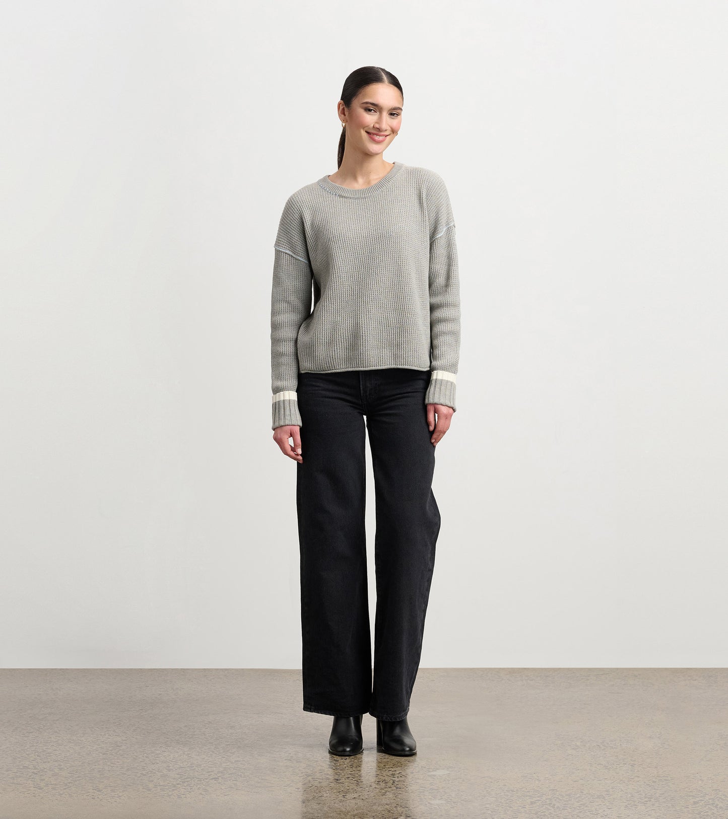 Waffle Knit Sweater - Grey