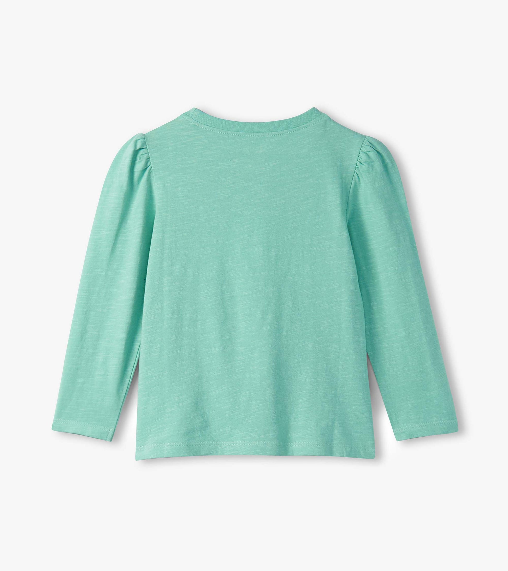 Mint green long-sleeve tee with fluffy puff sleeves and a relaxed fit, showcasing a soft, lightweight fabric.