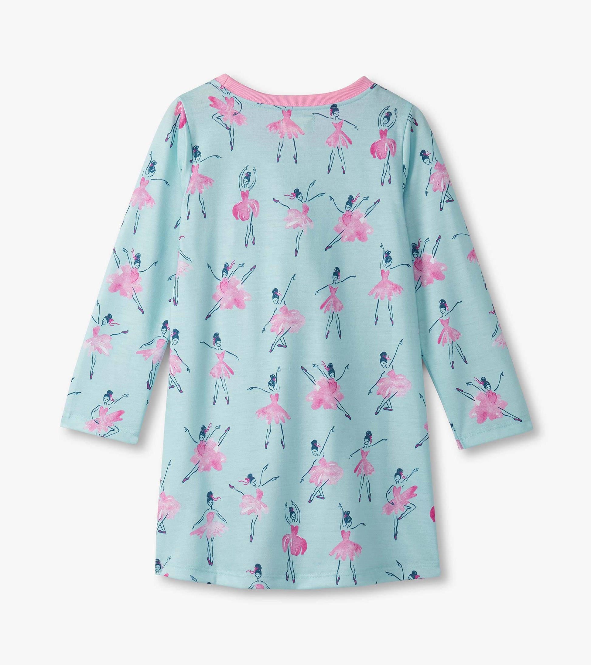 Light blue long sleeve nightdress featuring a ballet dancer print in pink and blue.