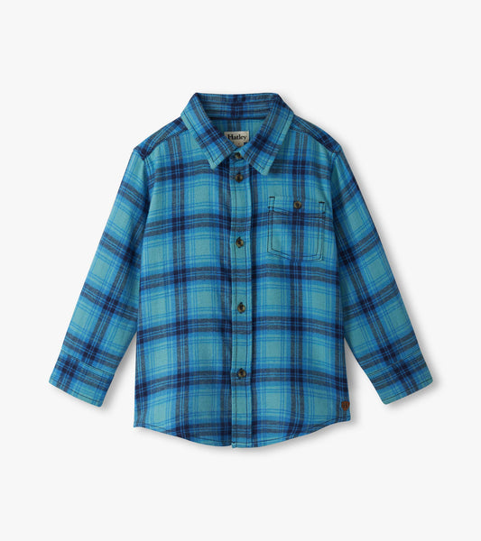 Boys Blue Stone Plaid Button Down Shirt