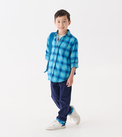 Boys Blue Stone Plaid Button Down Shirt