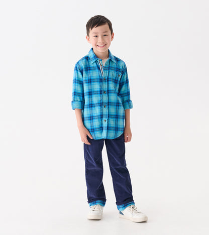 Boys Blue Stone Plaid Button Down Shirt