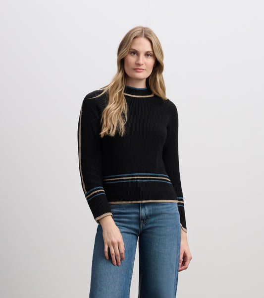 Raglan Stripes Pullover - Black