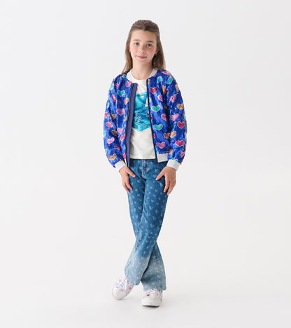 Girls Bursted Hearts Sequin Bomber Jacket