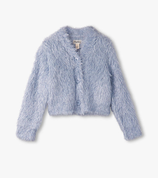 Girls Glitter Heart Blue Metallic Cardigan