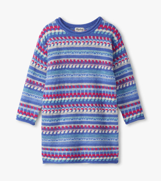 Girls Blueberry Stripe Sweater Dress