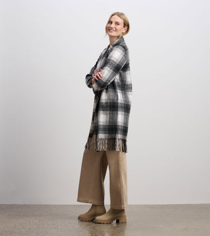 Fringe Jacket - Black and Taupe Plaid