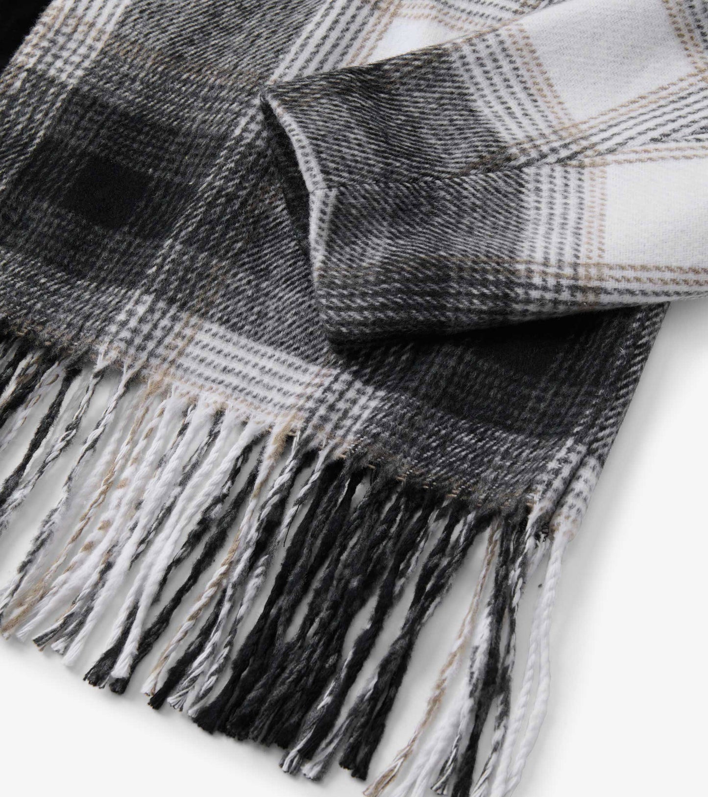 Fringe Jacket - Black and Taupe Plaid