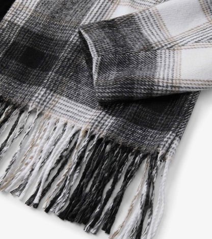 Fringe Jacket - Black and Taupe Plaid