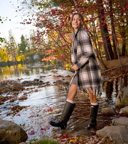 Fringe Jacket - Black and Taupe Plaid