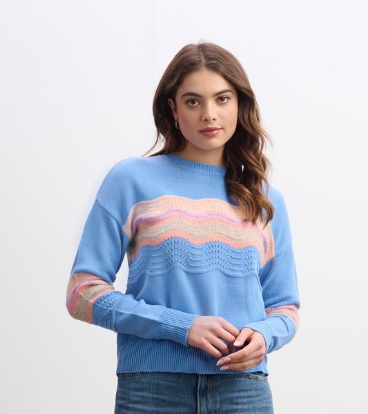 Pointelle Wave Sweater - Sky Blue Ripple
