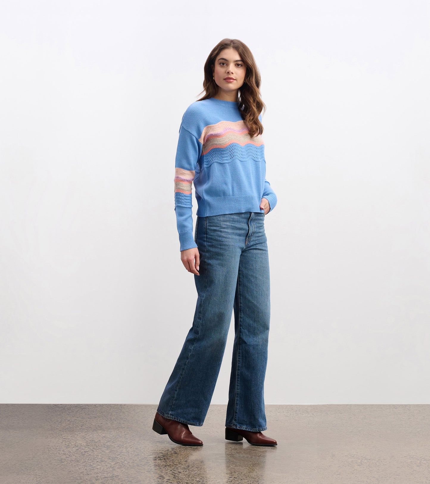 Pointelle Wave Sweater - Sky Blue Ripple